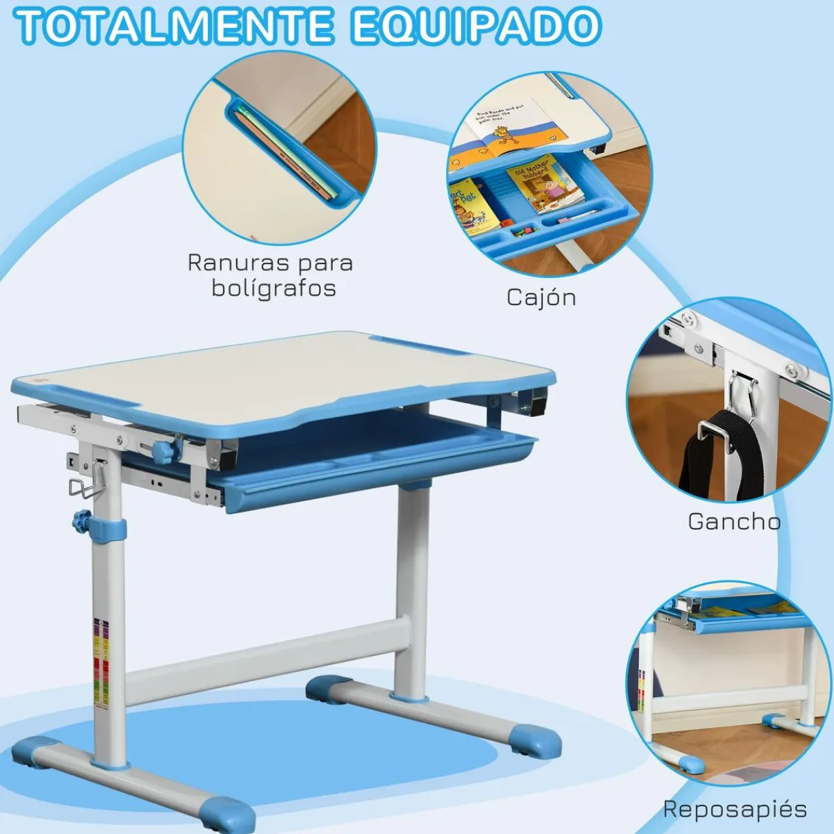 Homcom Estilo De Vida*- Pupitre infantil con silla Azul y Blanco