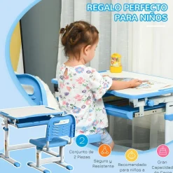 Homcom Estilo De Vida*- Pupitre infantil con silla Azul y Blanco