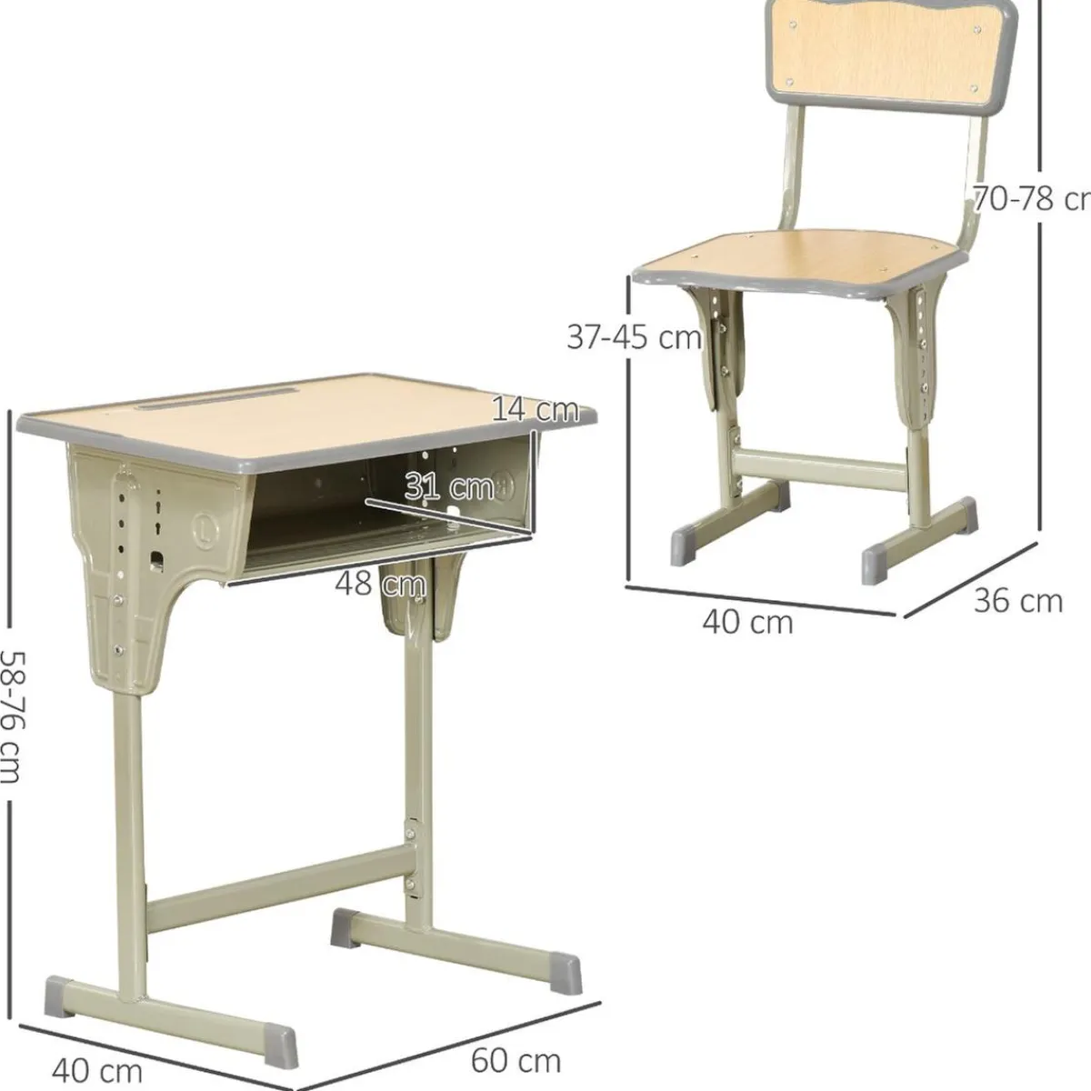 Homcom Estilo De Vida*- Set Pupitre + Silla infantil Vintage