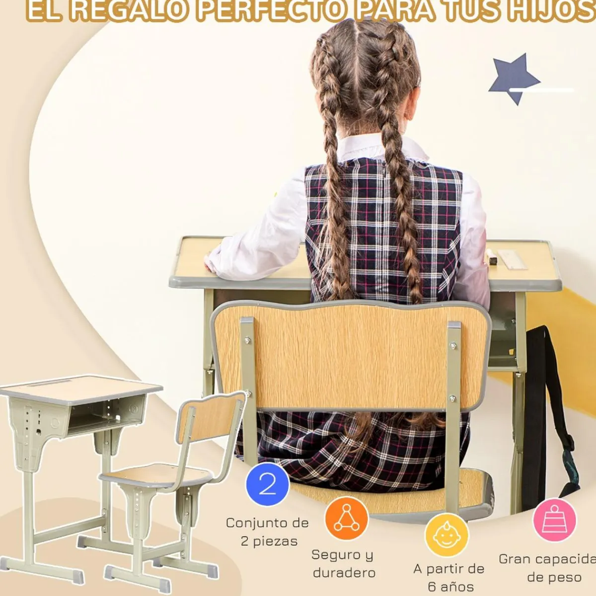 Homcom Estilo De Vida*- Set Pupitre + Silla infantil Vintage