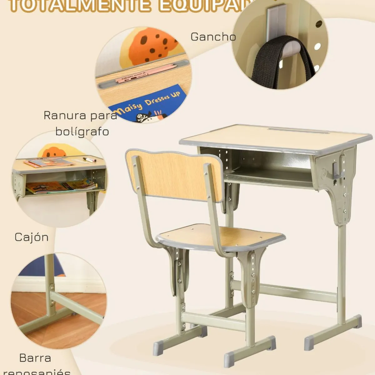 Homcom Estilo De Vida*- Set Pupitre + Silla infantil Vintage