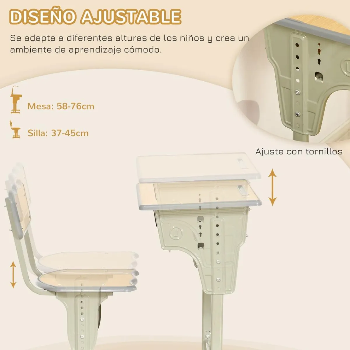 Homcom Estilo De Vida*- Set Pupitre + Silla infantil Vintage