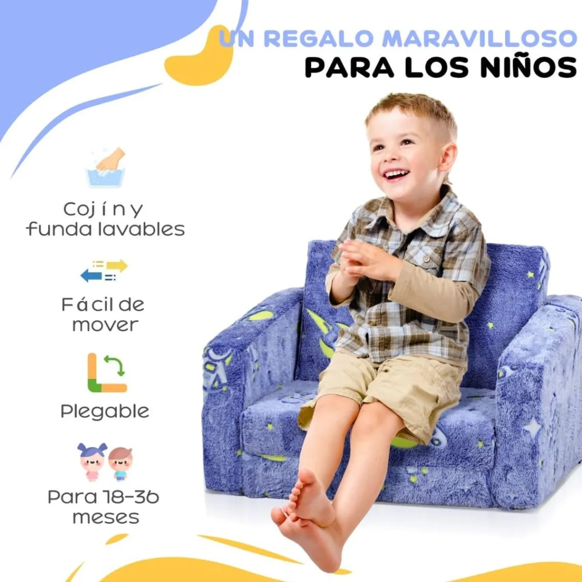 AIYAPLAY Estilo De Vida*Homcom - Sillón infantil Azul brilla en la oscuridad