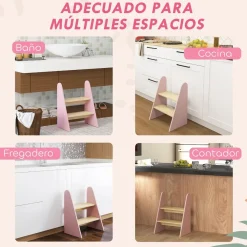 AIYAPLAY Estilo De Vida*Homcom - Taburete Escalera infantil madera Rosa