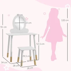 AIYAPLAY Muñecas*Homcom - Tocador básico con espejo y taburete madera Blanco