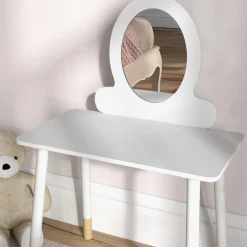 AIYAPLAY Muñecas*Homcom - Tocador básico con espejo y taburete madera Blanco