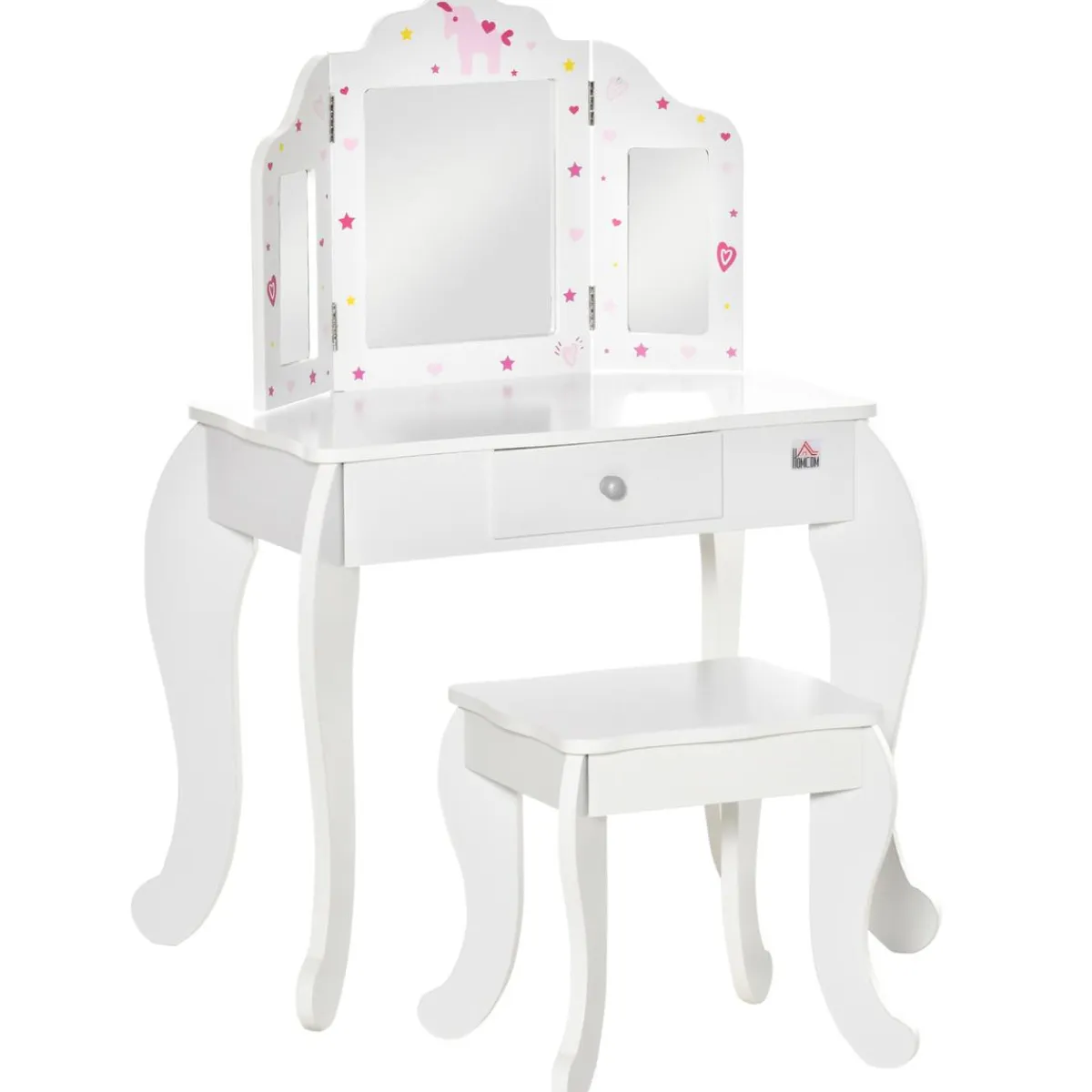 Homcom Muñecas*- Tocador de madera con taburete