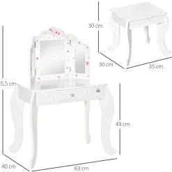 Homcom Muñecas*- Tocador de madera con taburete