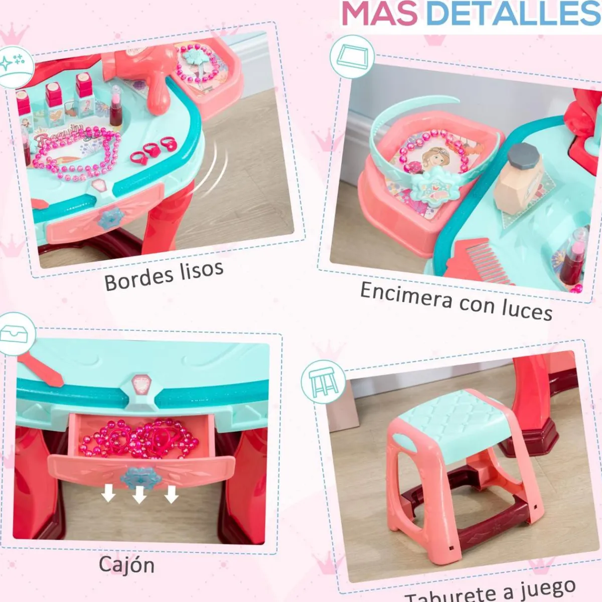 Homcom Muñecas*- Tocador infantil con cajón y taburete