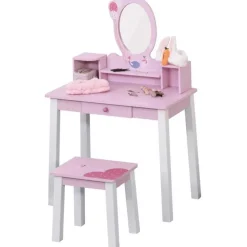 Homcom Muñecas*- Tocador Infantil con Taburete y Espejo