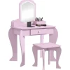 ZONEKIZ Muñecas*Homcom - Tocador infantil con espejo y taburete madera Rosa