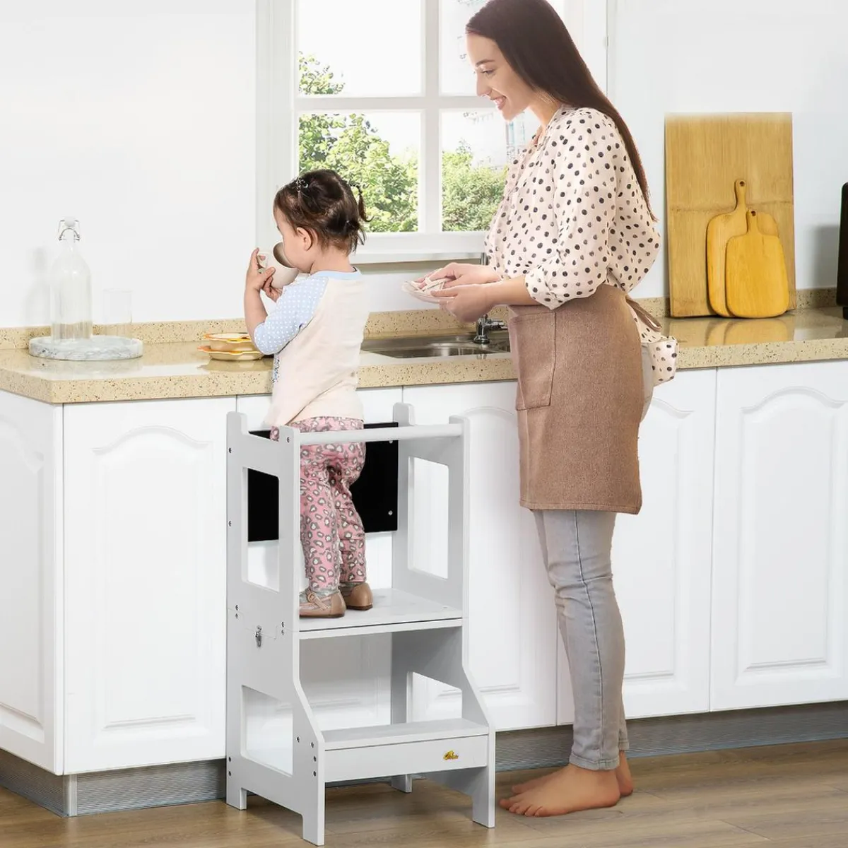 Homcom Estilo De Vida*- Torre aprendizaje 2 en 1 madera Gris