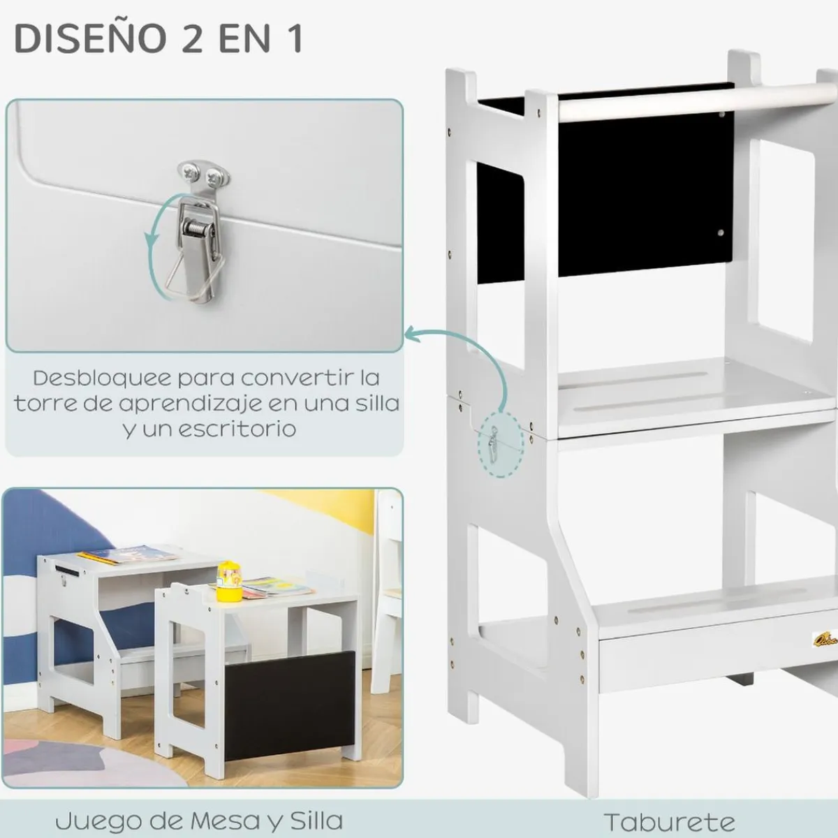 Homcom Estilo De Vida*- Torre aprendizaje 2 en 1 madera Gris