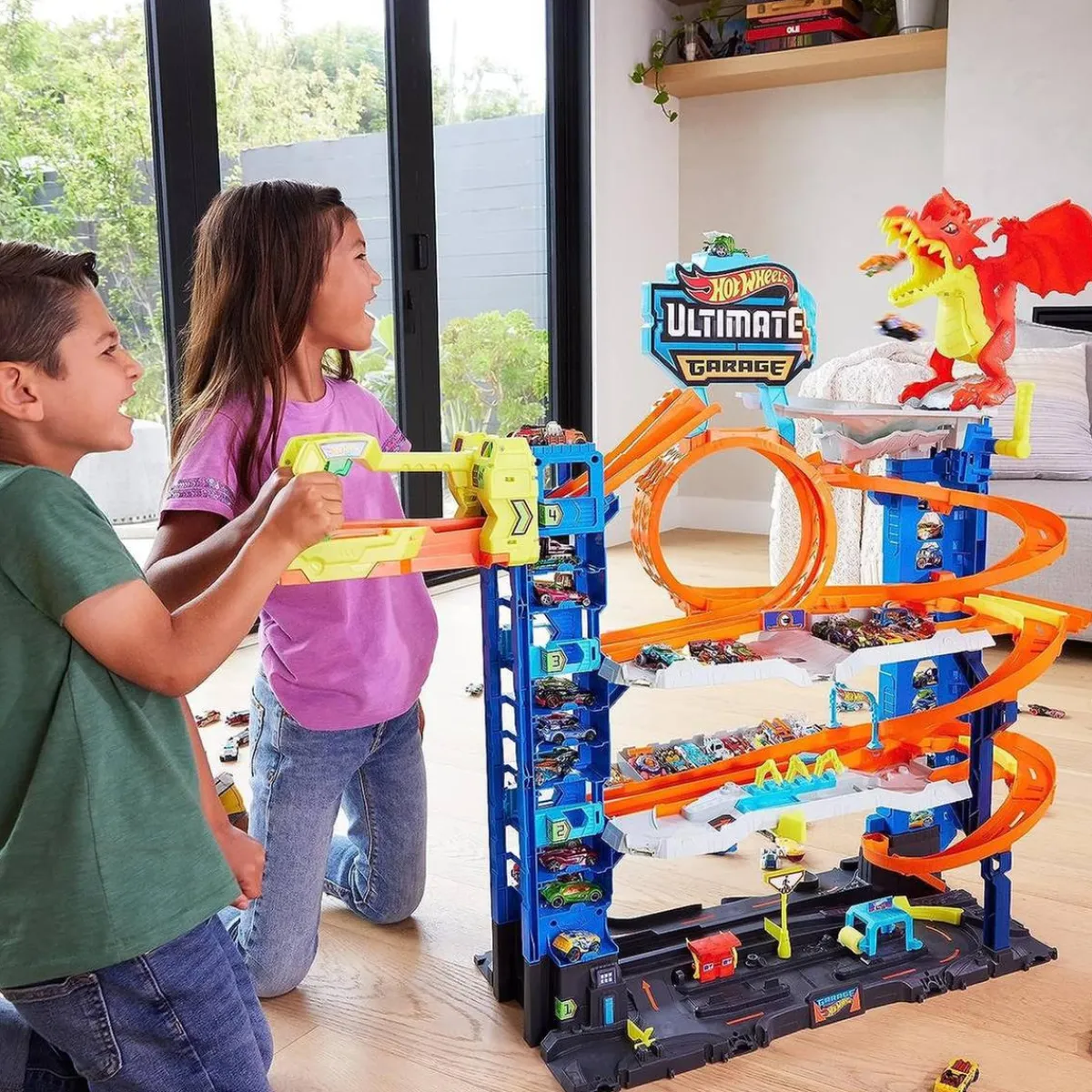 MATTEL Vehículos Y Circuitos*Hot Wheels - Pista de coches de juguete con garaje definitivo y dragón, 4 niveles, incluye 2 vehículos ㅤ