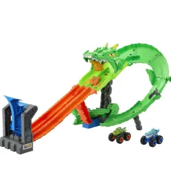 HOT WHEELS Vehículos Y Circuitos*Monster Trucks - Conjunto Destrucción del Dragón - Serie Sharks Vs Dinos