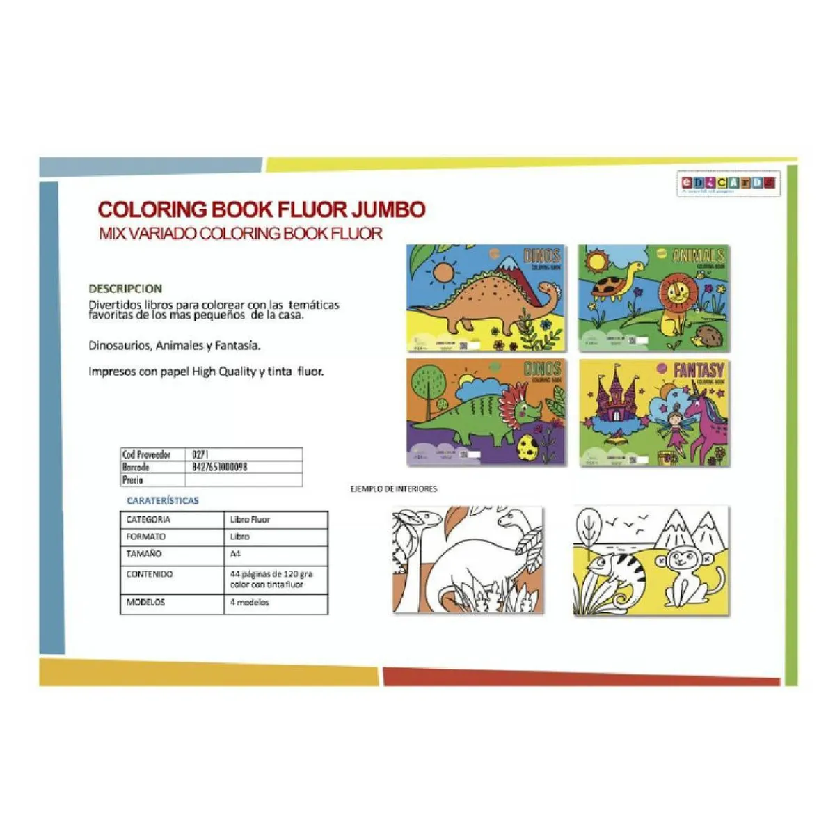 TOYS "R" US Juguetes Educativos Y Libros*Libro para colorear flúor dinos (varios modelos)