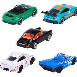 FUNKO UK LIMITED Vehículos Y Circuitos*Majorette - Pack de 5 coches de metal Porsche, escala 1:64 con partes de apertura ㅤ