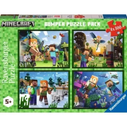 RAVENSBURGER IBÉRICA Juegos Y Puzzles*Minecraft - Puzzle Minecraft, colección Mega Pack 4x100, 4 rompecabezas de 100 piezas