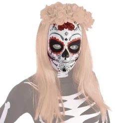 RUBIE'S Disfraces|Halloween*Máscara Calavera Katrina Rosas Rojas Día de los Muertos