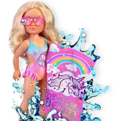 NANCY Muñecas*- Muñeca con toalla mágica, pelo rubio largo, accesorios veraniegos y unicornio