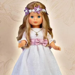 NANCY Muñecas*- Muñeca de colección para Primera Comunión con vestido blanco y corona de flores, rubia, Reedición 2023