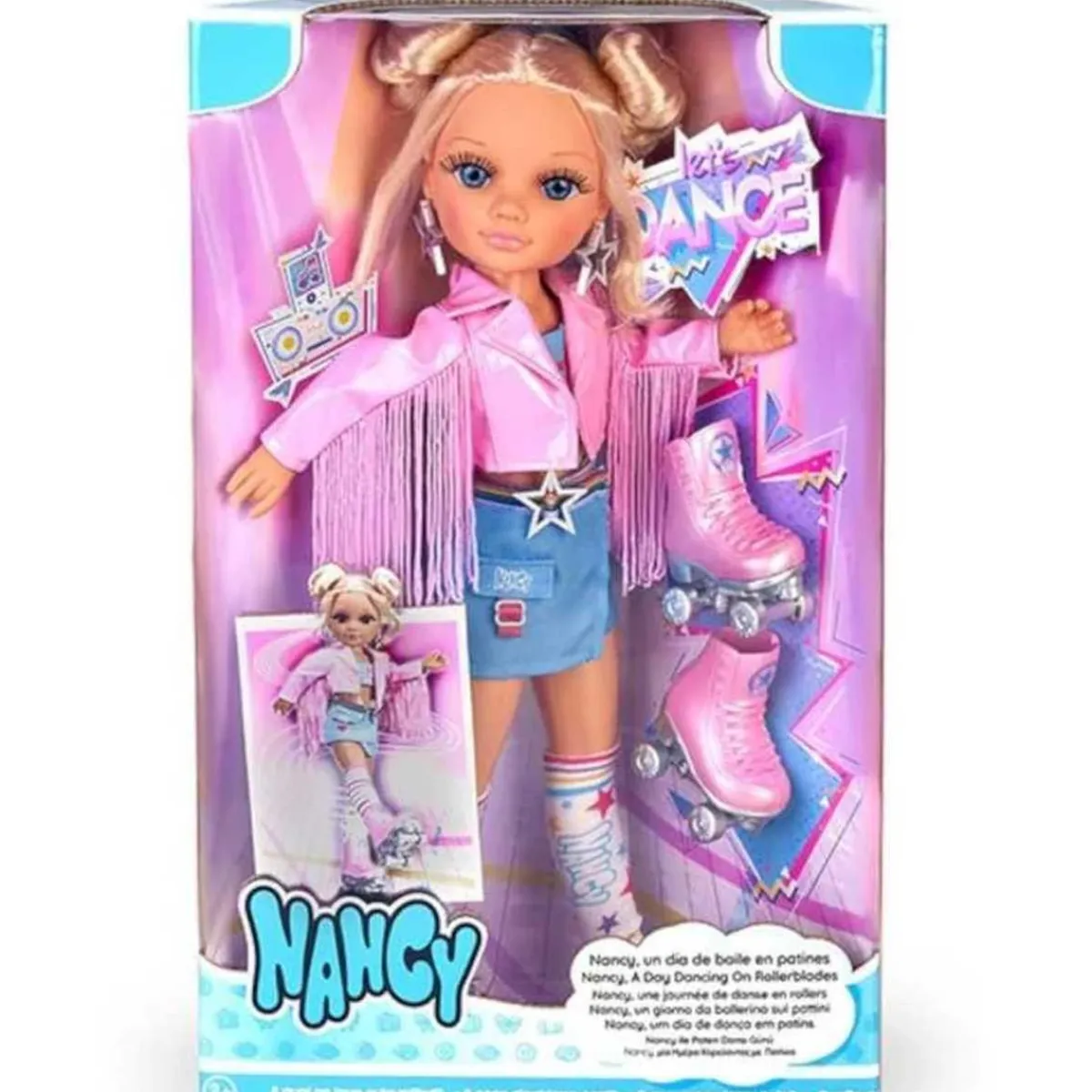 NANCY Muñecas*- Muñeca patinadora con accesorios y chaqueta rosa, para niños y niñas