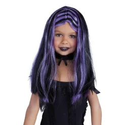 RUBIE'S Disfraces|Halloween*Peluca brujita negra con mechas lilas
