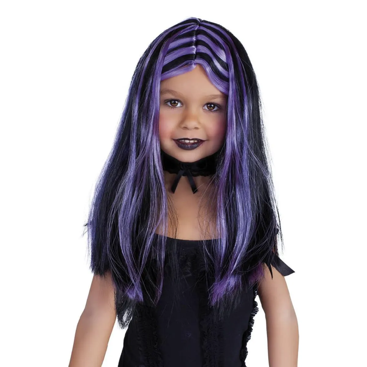 RUBIE'S Disfraces|Halloween*Peluca brujita negra con mechas lilas