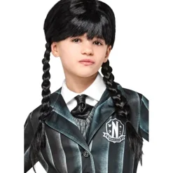RUBIE'S Disfraces|Halloween*Peluca de Miércoles con trenzas y flequillo para disfraz de carnaval, Halloween y cosplay ㅤ