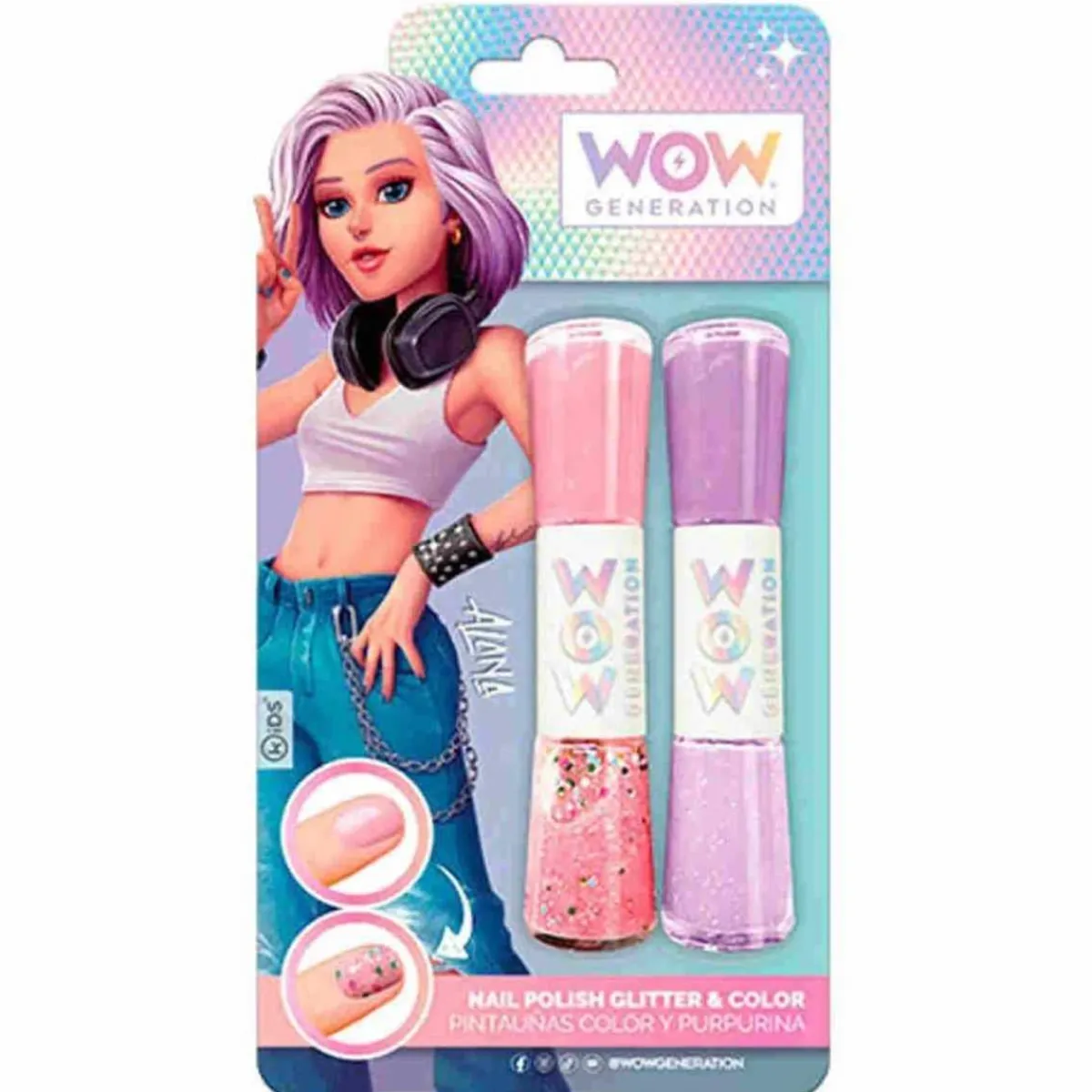 KIDS EUROSWAN S.L. Coleccionables Y Mini Mundos*Pintauñas multicolor con purpurina Wow Generation (Varios modelos) ㅤ