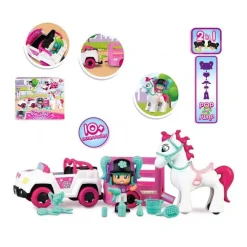 PINYPON Coleccionables Y Mini Mundos*- Remolque y caballo con mini muñeca y accesorios Pop&Swap