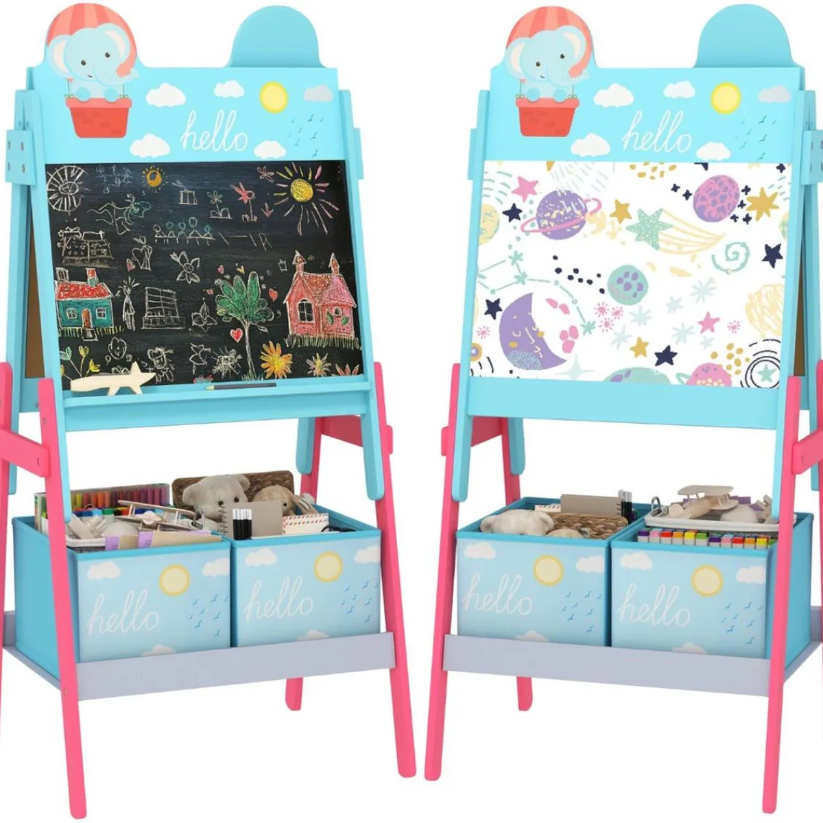 AIYAPLAY Arte Y Manualidades*Pizarra 2 en 1 con cajas de tela Azul