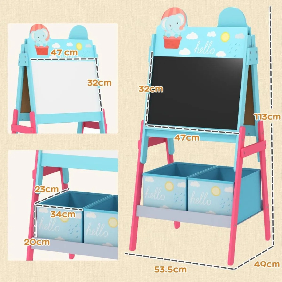 AIYAPLAY Arte Y Manualidades*Pizarra 2 en 1 con cajas de tela Azul