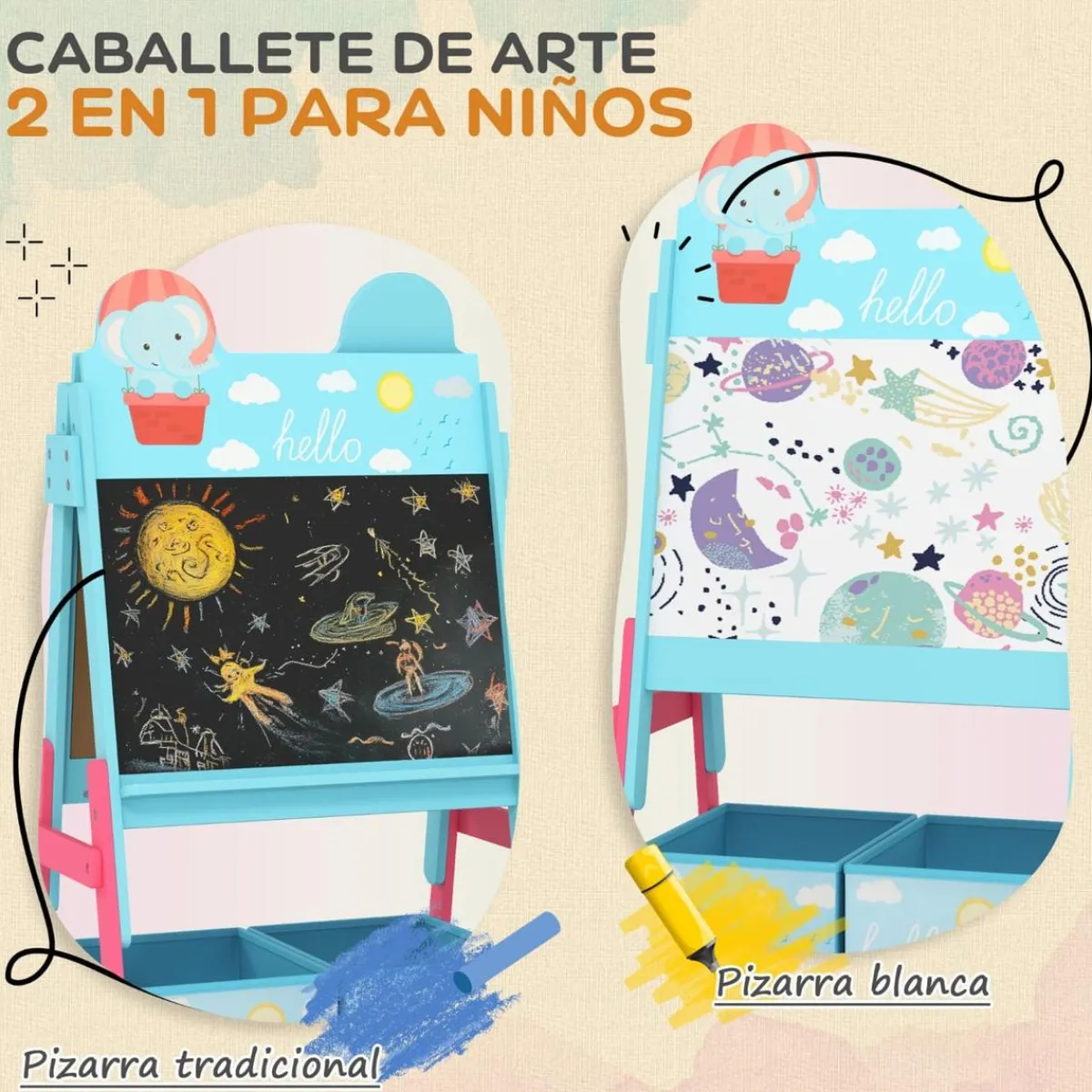 AIYAPLAY Arte Y Manualidades*Pizarra 2 en 1 con cajas de tela Azul