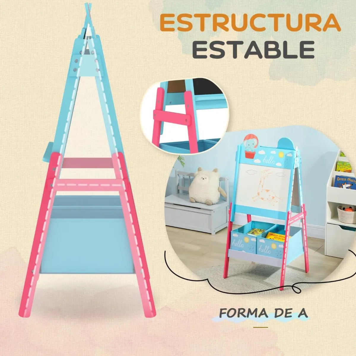 AIYAPLAY Arte Y Manualidades*Pizarra 2 en 1 con cajas de tela Azul