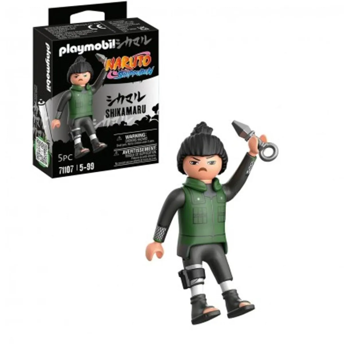 PLAYMOBIL Juguetes De Construcción*- Figura de Shikamaru con chaleco verde, pantalón y botas negras y Kunai ㅤ