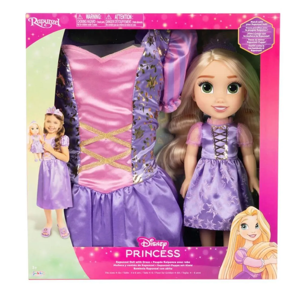 PRINCESAS DISNEY Muñecas*- Muñeca Rapunzel + Vestido (4-6 años)