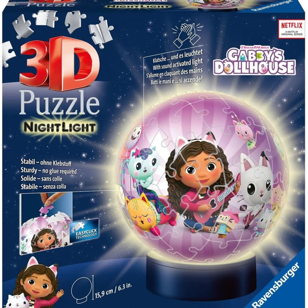 DICKIE TOYS Juegos Y Puzzles*Ravensburger - 3D Puzzle Nightlamp Ball con Luces, 72 Piezas ㅤ