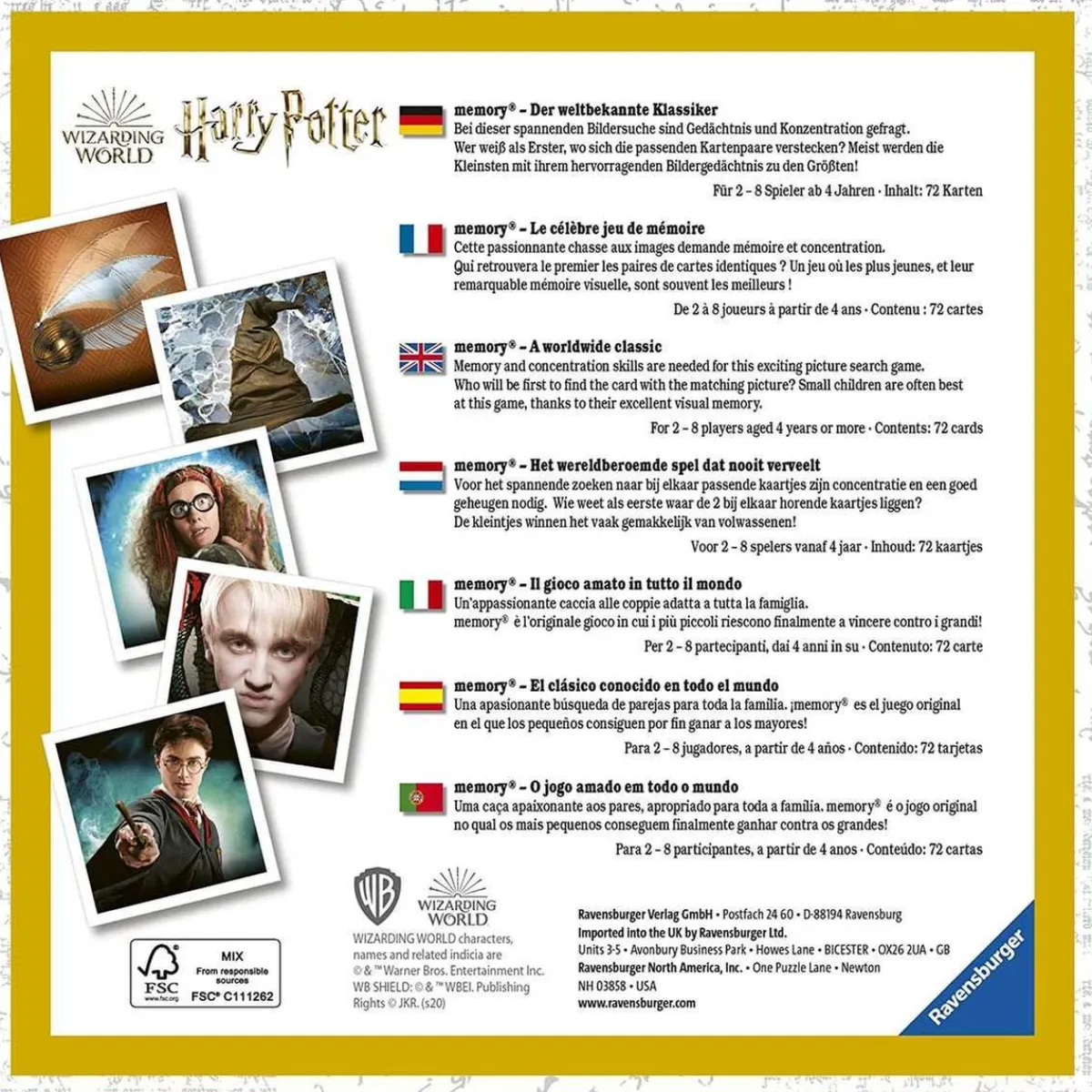 RAVENSBURGER IBÉRICA Friki Zone|Juegos Y Puzzles*Ravensburger - Harry Potter - Juego de memoria tipo Harry Potter, 72 tarjetas