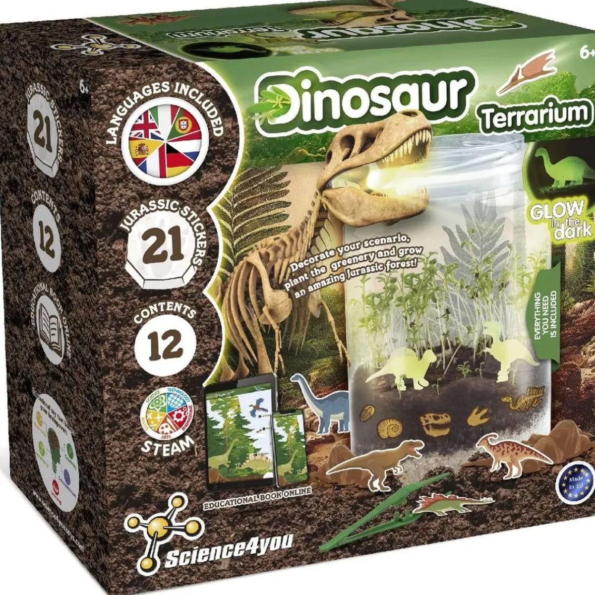 SCIENTIFIC TOYS Steam*Science4you - Kit de terrario con juguetes de dinosaurios y pegatinas jurásicas ㅤ