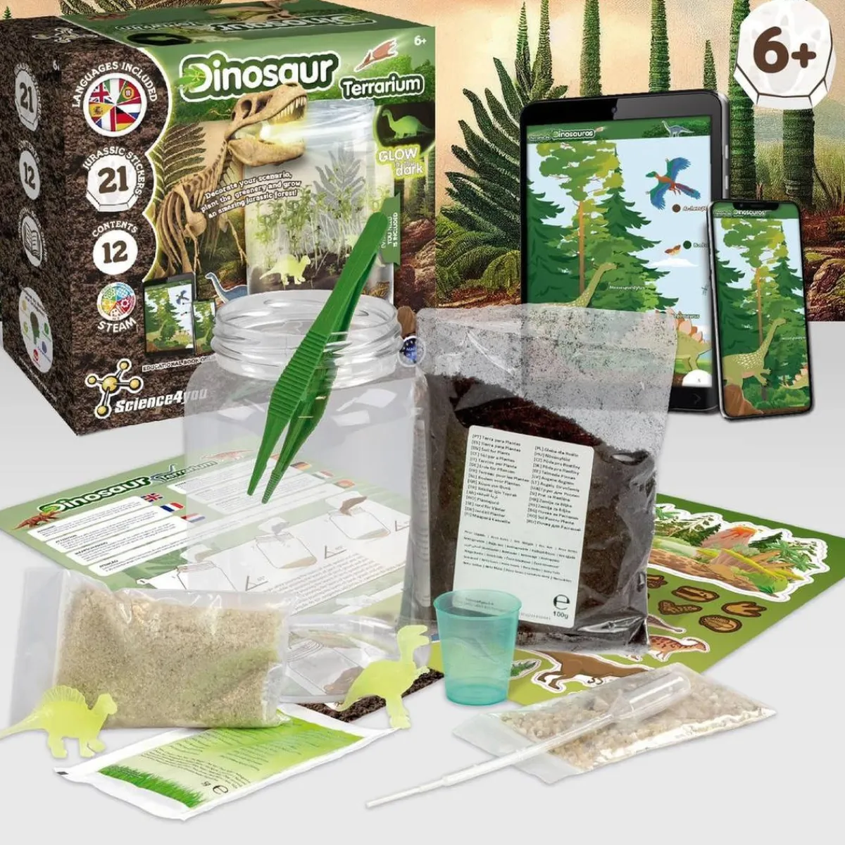 SCIENTIFIC TOYS Steam*Science4you - Kit de terrario con juguetes de dinosaurios y pegatinas jurásicas ㅤ