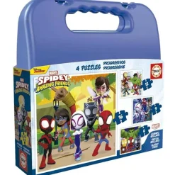 EDUCA BORRAS Juegos Y Puzzles*Set progresivo de 4 puzzles en maleta Spidey y sus increíbles amigos ㅤ
