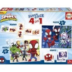 EDUCA BORRAS Friki Zone|Juegos Y Puzzles*Spidey y su Superequipo - Superpack 4 en 1