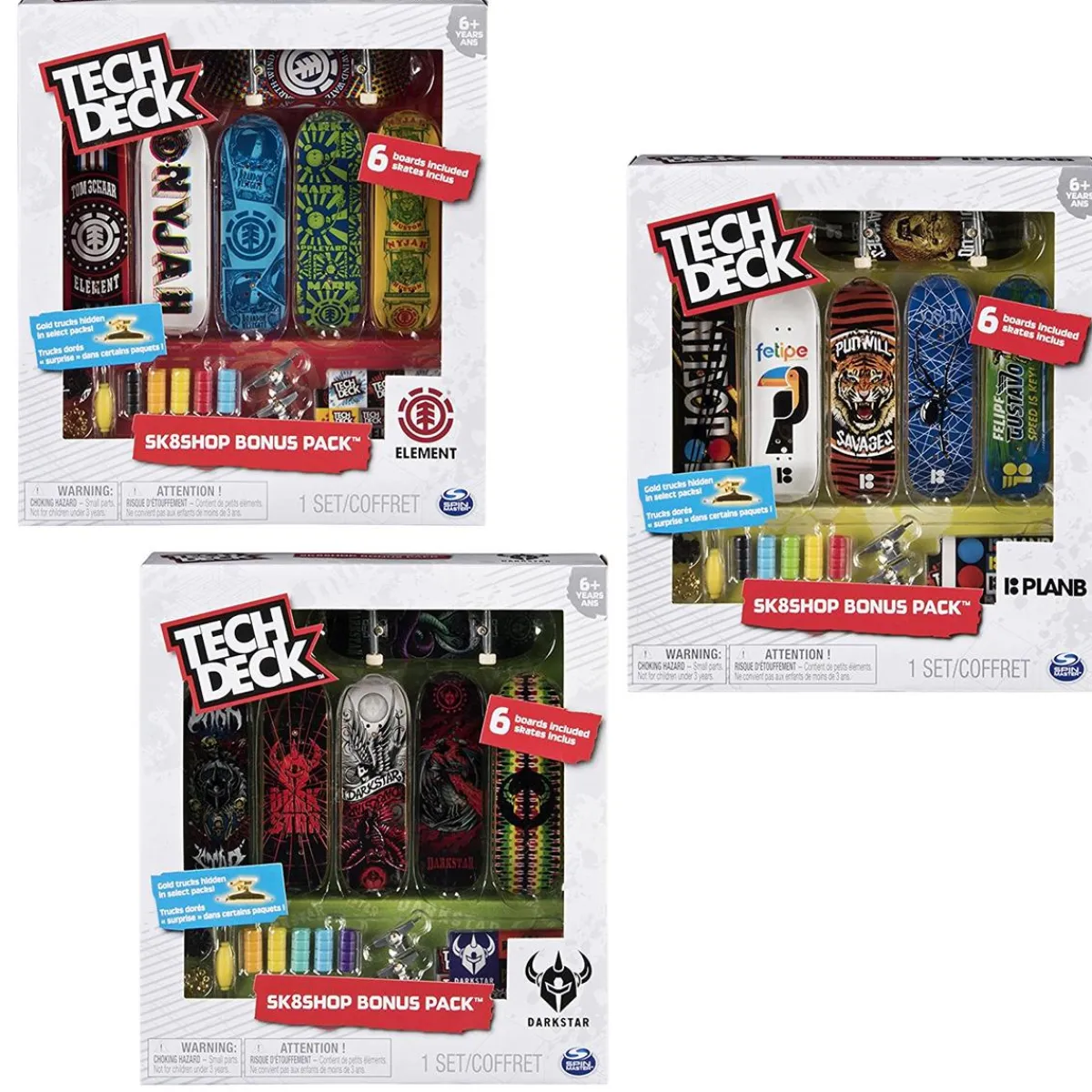 CONCENTRA Vehículos Y Circuitos*Tech Deck - Bonus Pack 6 Skates (varios modelos)