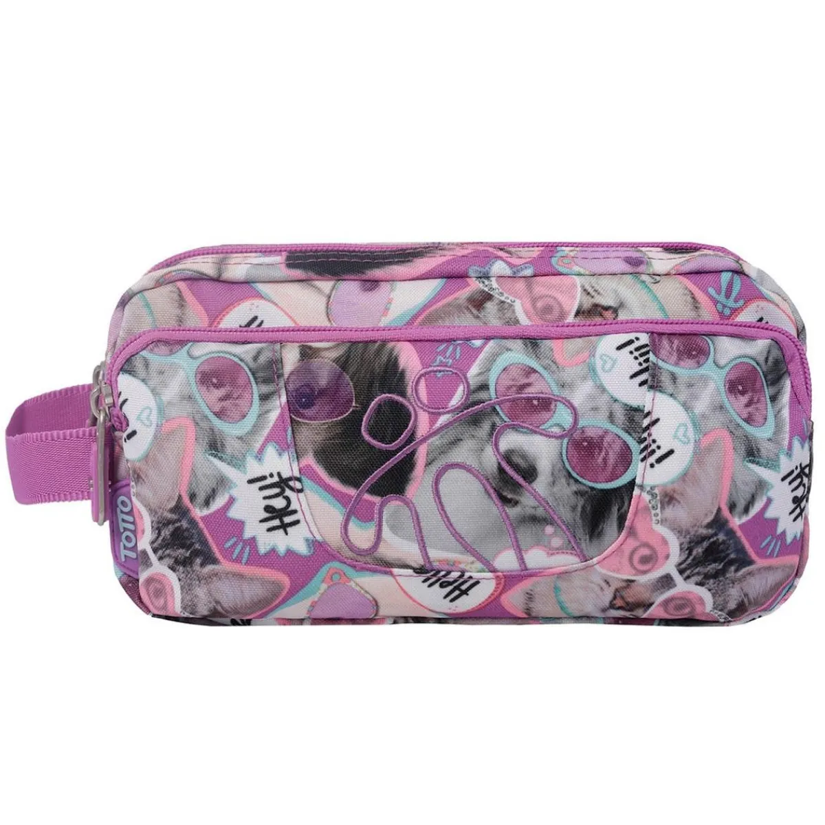 TOTTO Material Escolar*- Estuche escolar 3 compartimentos - Mascotas divertidas