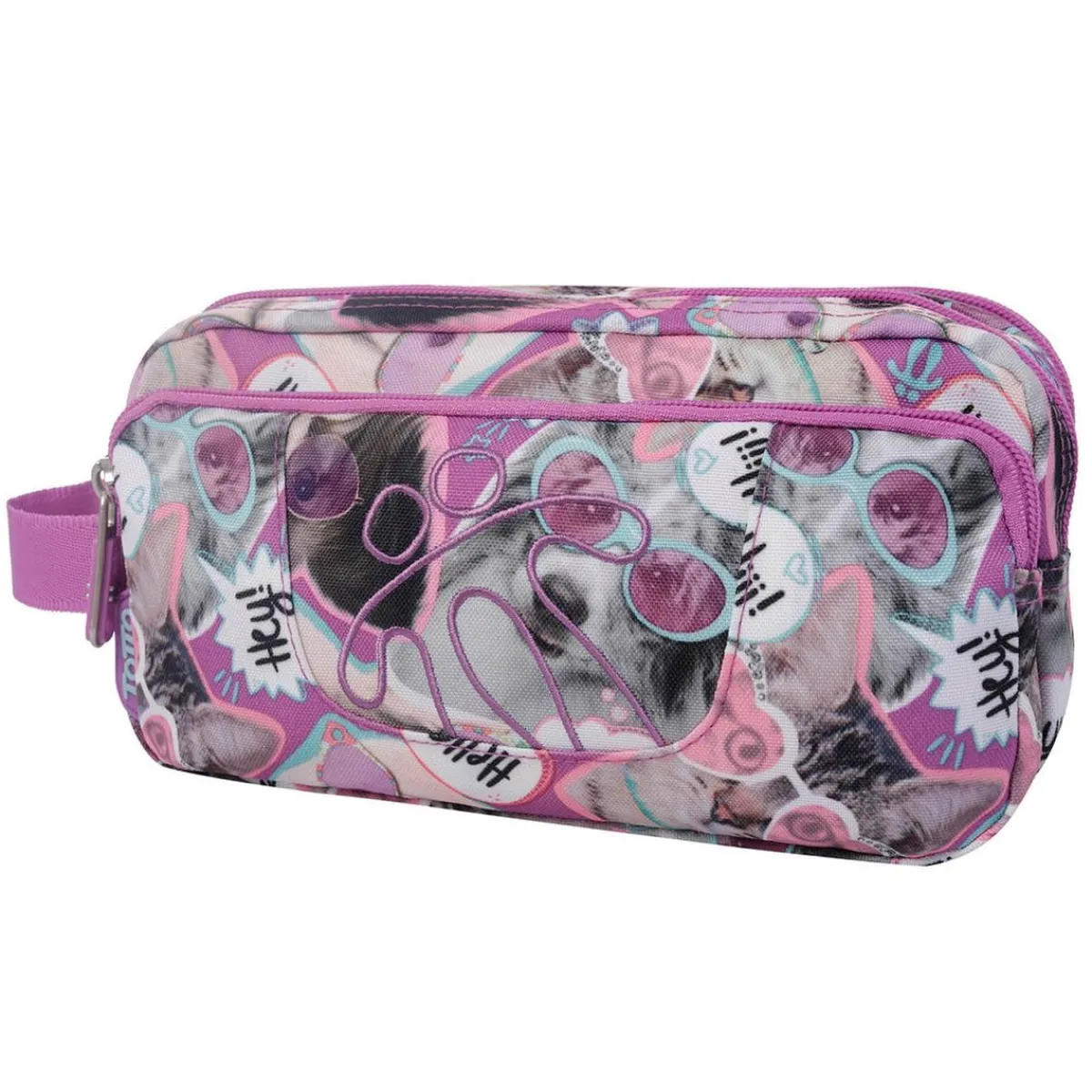 TOTTO Material Escolar*- Estuche escolar 3 compartimentos - Mascotas divertidas