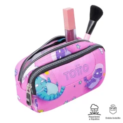 TOTTO Material Escolar*- Estuche escolar dos compartimentos gatos astronautas Sobre