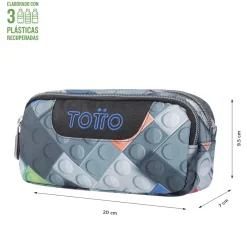 TOTTO Material Escolar*- Estuche escolar dos compartimentos bloques Sobre