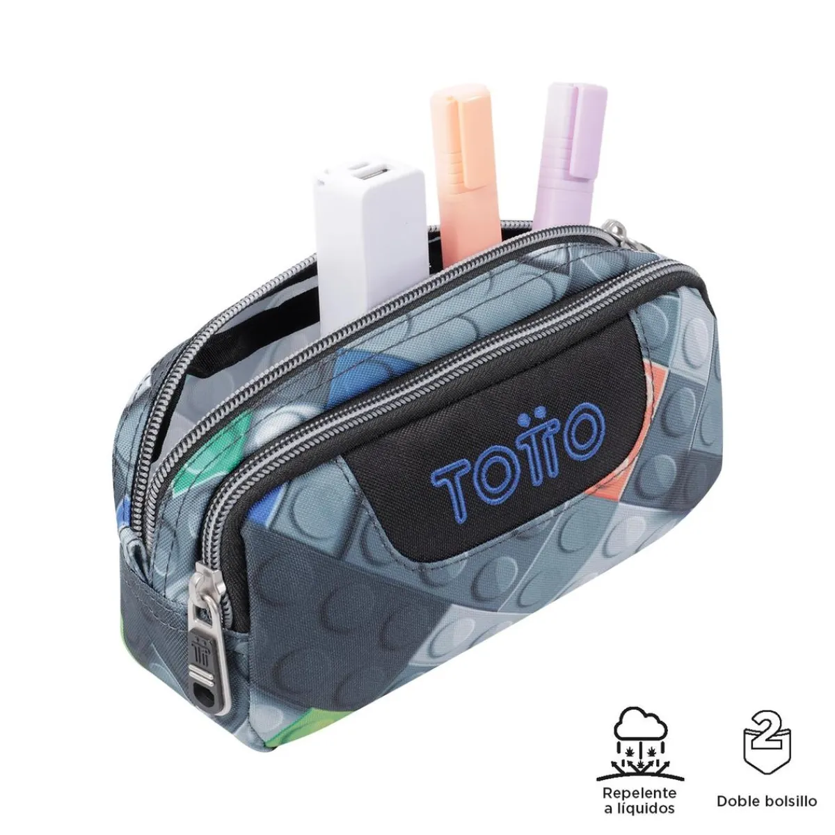 TOTTO Material Escolar*- Estuche escolar dos compartimentos bloques Sobre