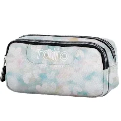 TOTTO Material Escolar*- Estuche escolar dos compartimentos corazones pastel Sobre